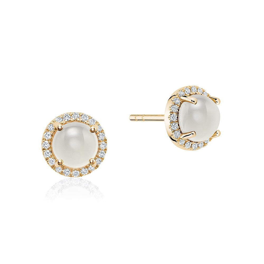 Boucles d'oreilles lune de diamant et pierre de lune grise