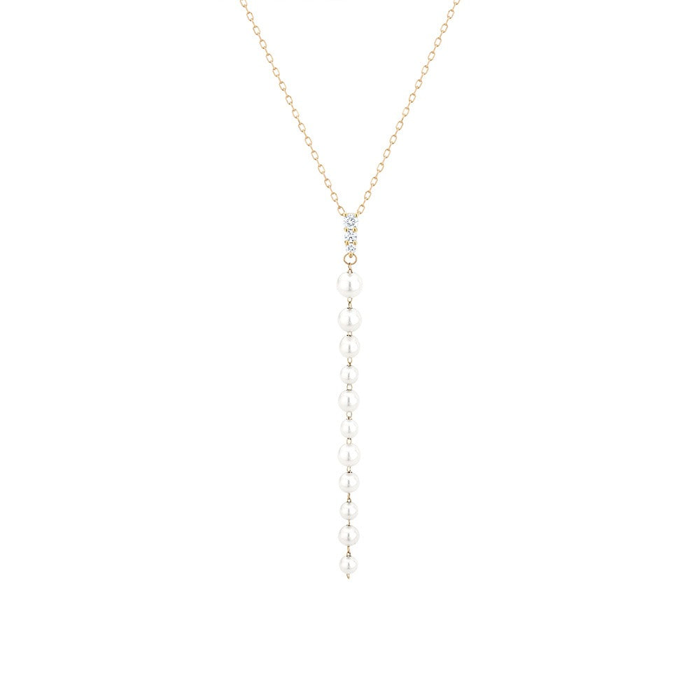 Long Pearl & Diamond Drop Pendant