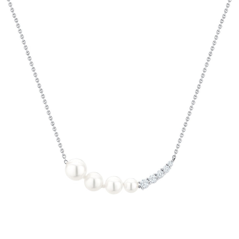 Graduated Pearl and Diamond Necklace