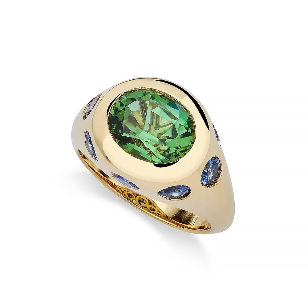 Bague Tourmaline verte et Saphir