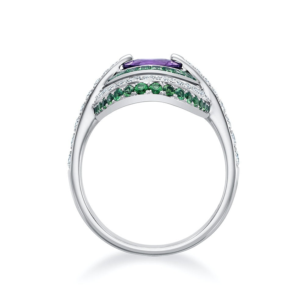 Purple Sapphire and Tsavorite Ring