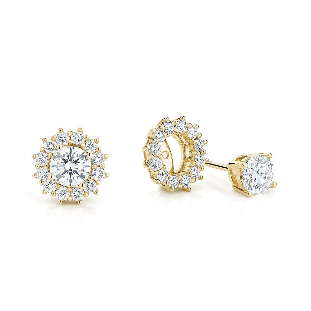 Puces d'oreilles en diamants avec entourage de diamants amovible