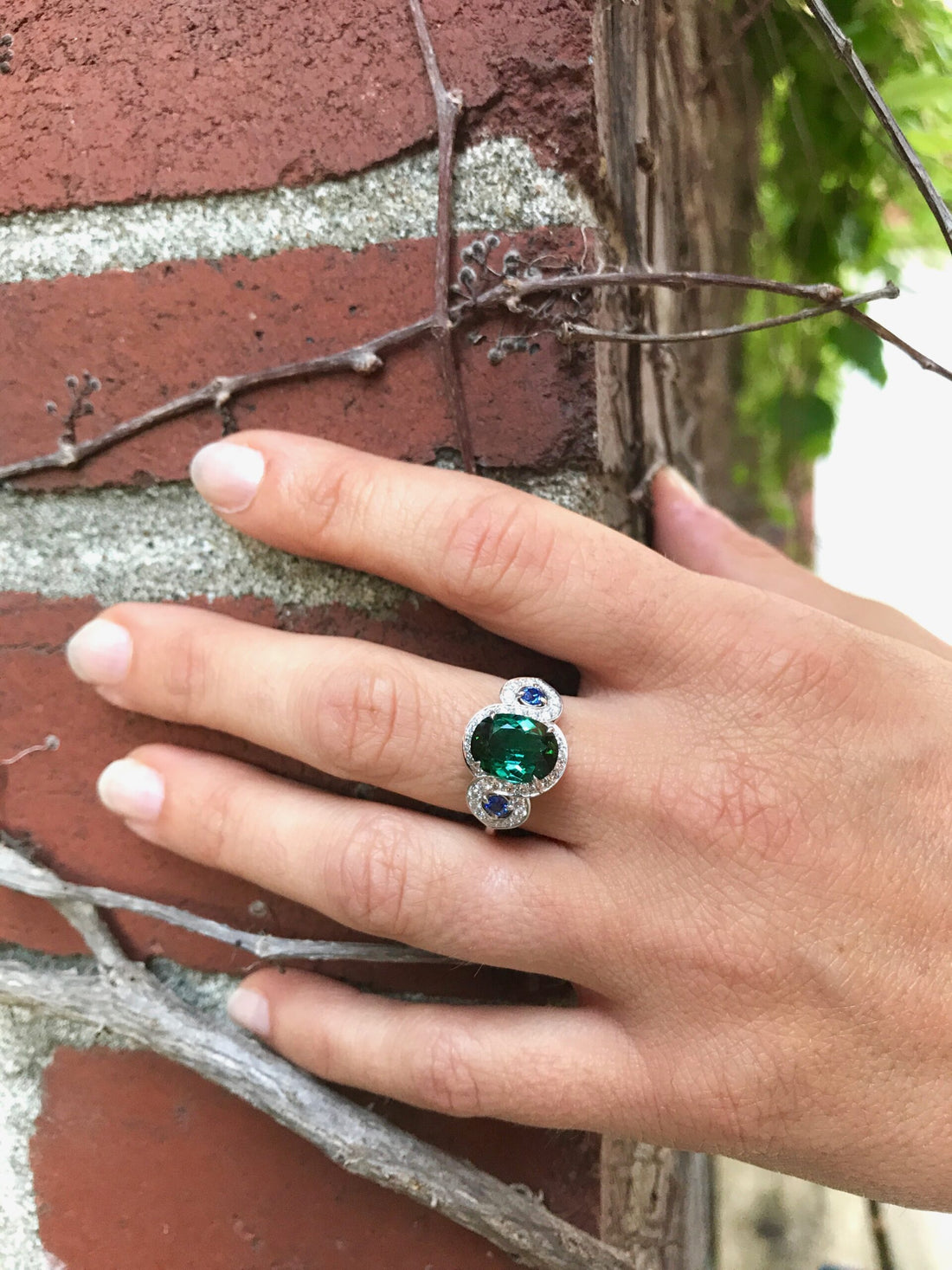 Bague Tourmaline verte et Saphir