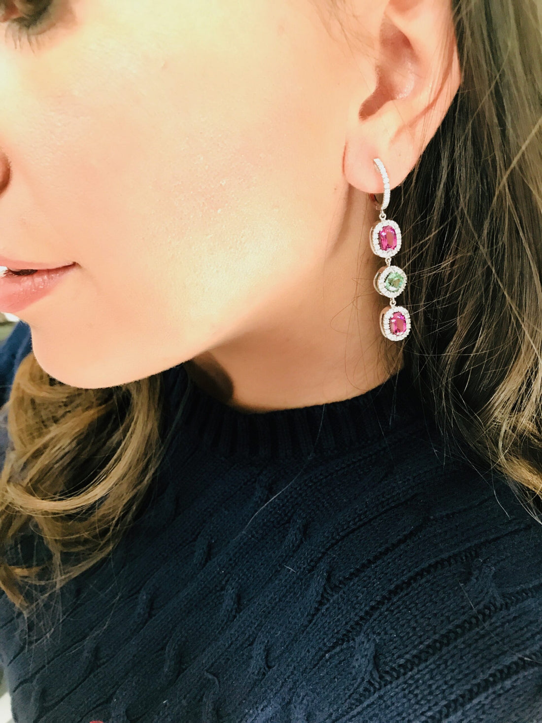 Rhodolite and Mint Tourmaline Chandelier Earrings