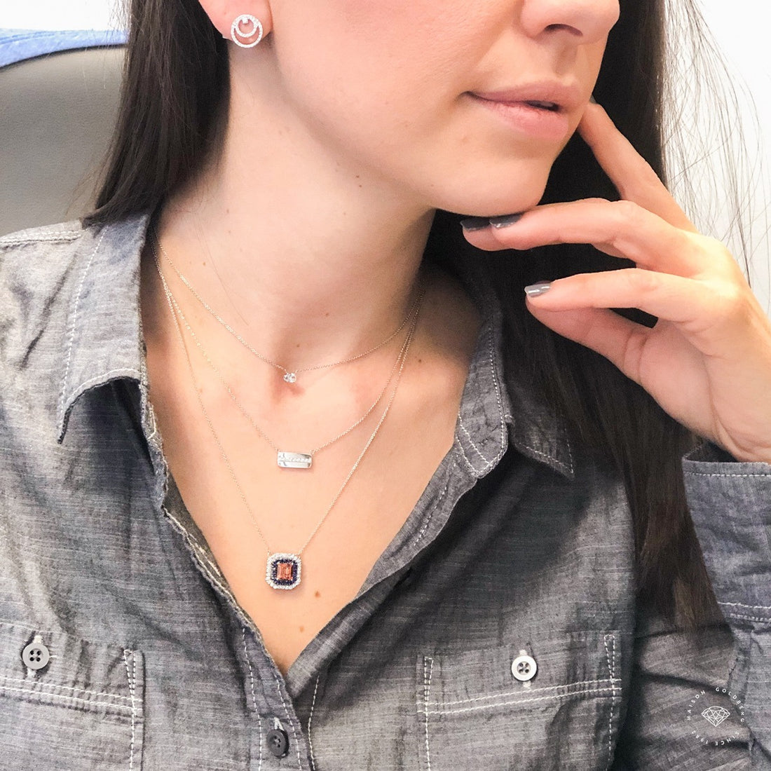 Orange Tourmaline and Sapphire Pendant