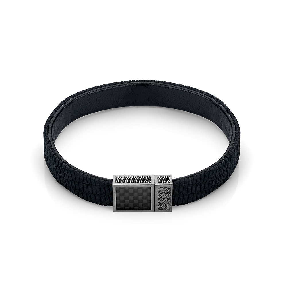 Carbon Fiber Black Leather Bracelet | Maison Goldberg Bijouterie