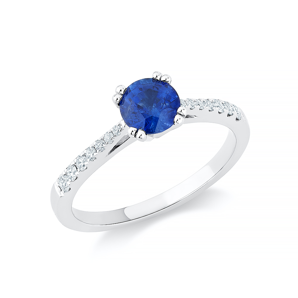 Round Sapphire And Diamonds 18K White Gold Ring | Maison Goldberg ...