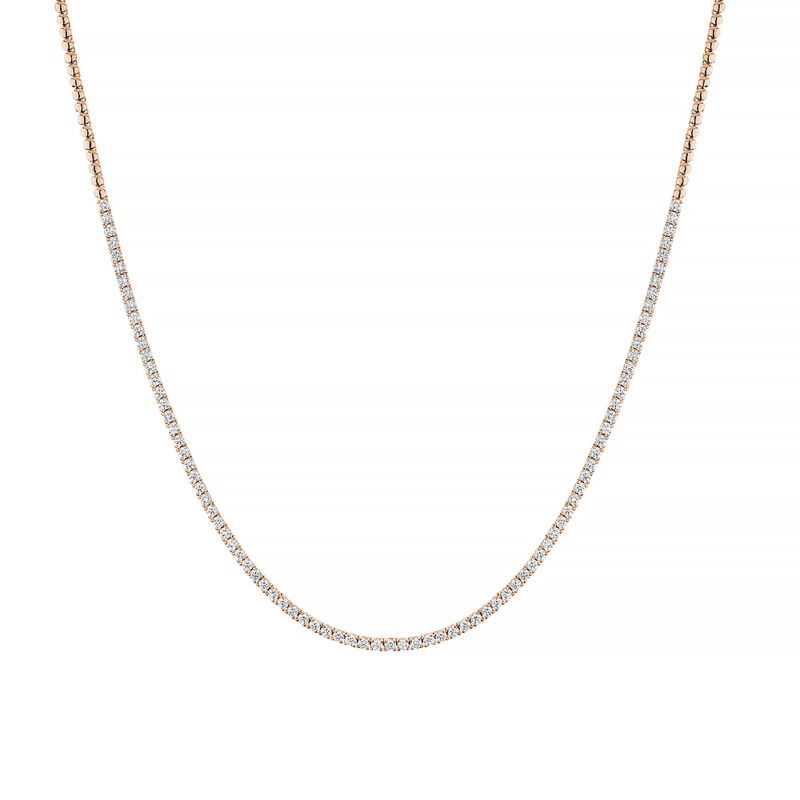 18k rose gold half diamond tennis necklace
