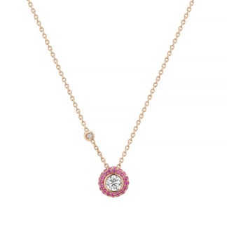 18k rose gold pendant set with diamonds and pavé pink sapphires