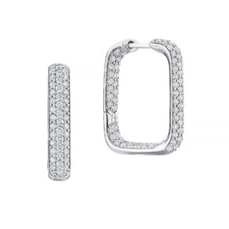 18k white gold and diamond pave squared hoops