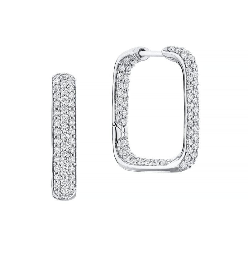 18k white gold and diamond pave squared hoops