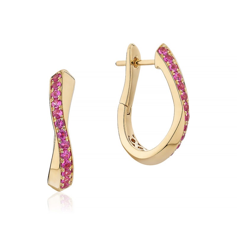 18k gold and pink sapphire wave earrings