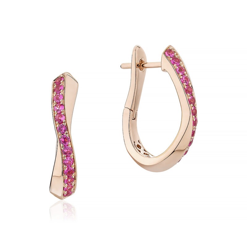 18k rose gold and pink sapphire wave earrings