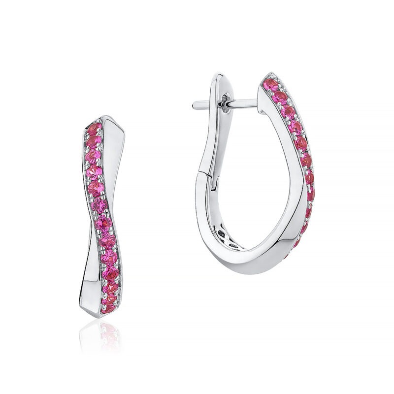 18k white gold and pink sapphire wave earrings