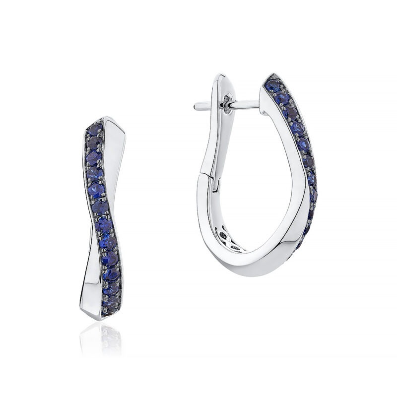18k white gold and sapphire wave earrings