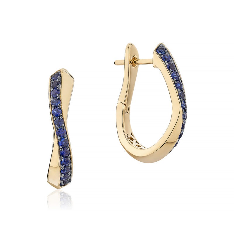 18k gold and sapphire wave earrings