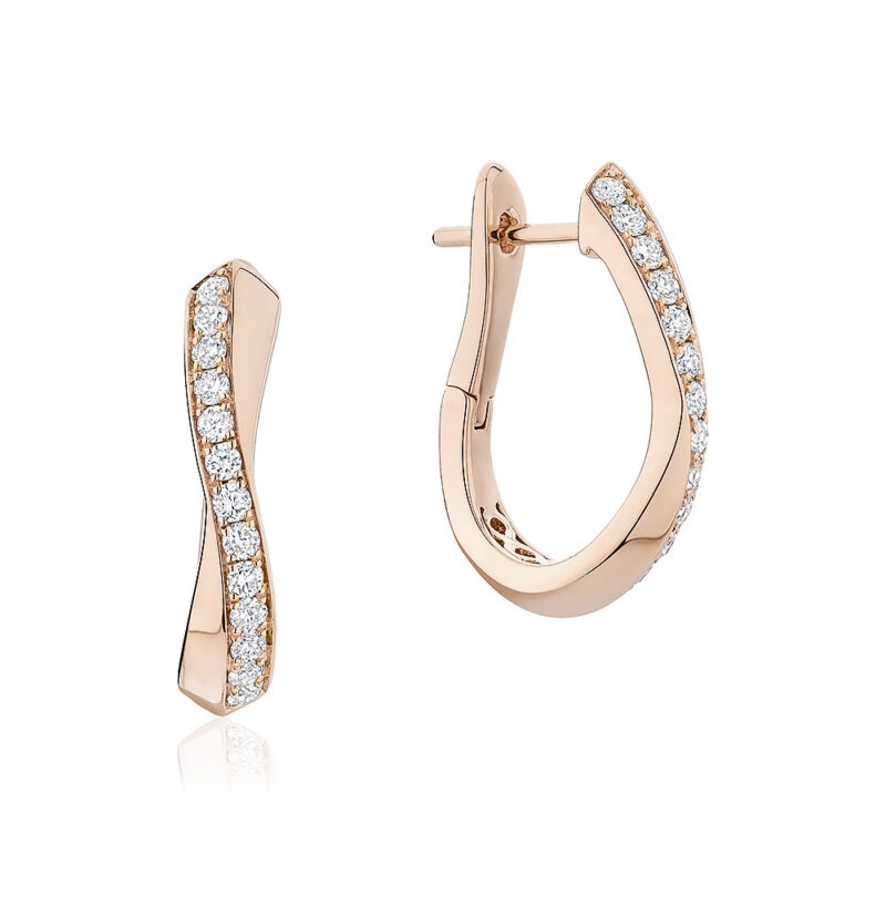 18k rose gold and diamond wave earrings